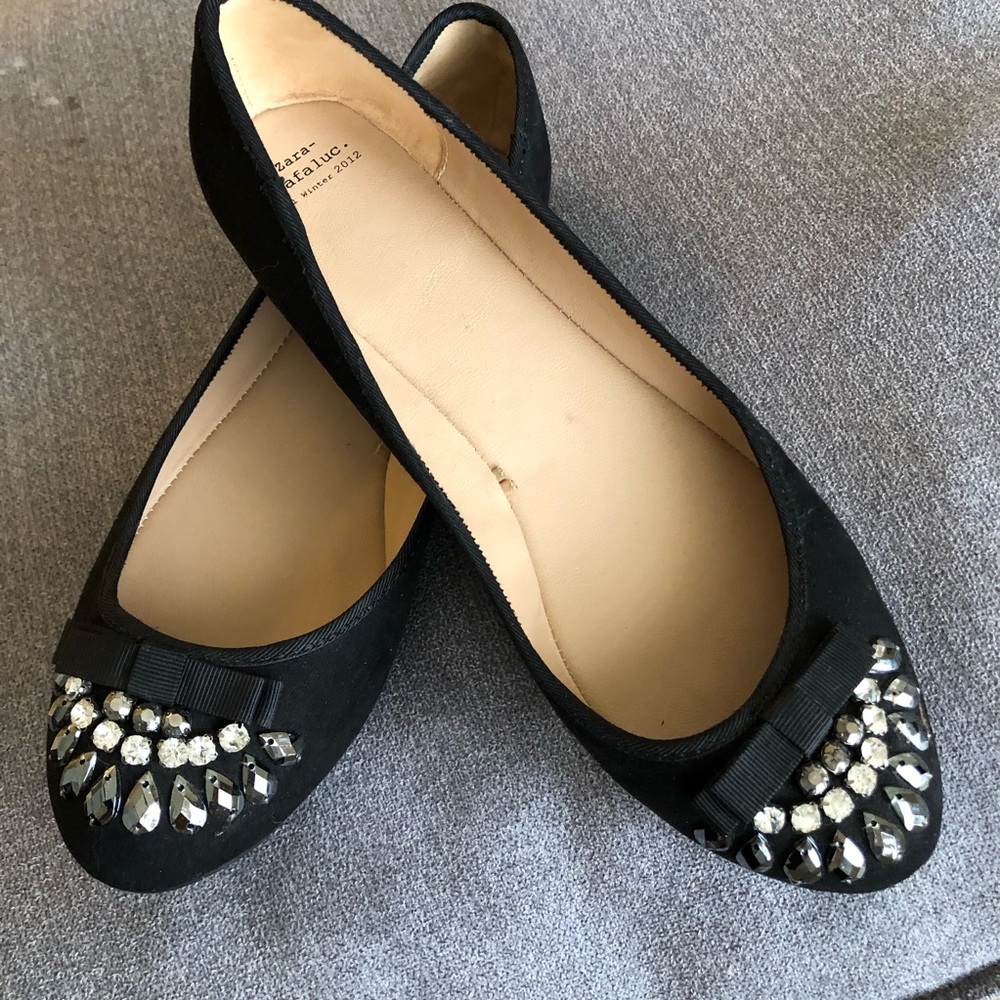 Zara Black Embellished Ballet Flats Sz 37